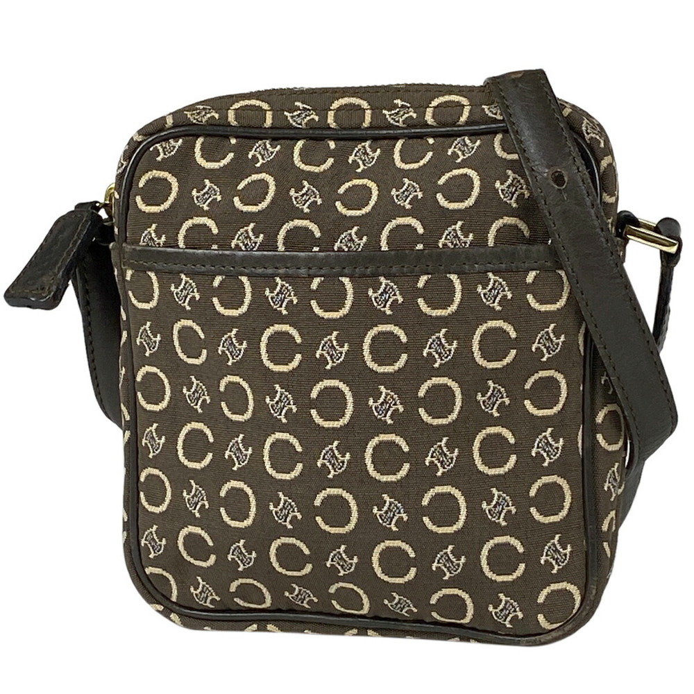 Celine Macadam Shoulder Bag All over Logo Canvas Brown